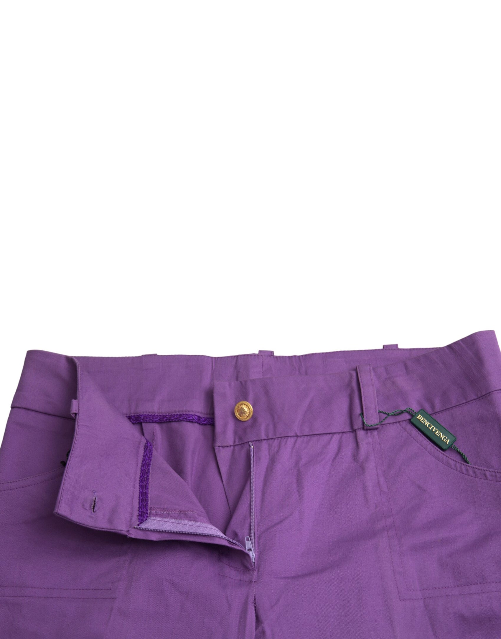 Pantaloni dritti a vita media in cotone viola