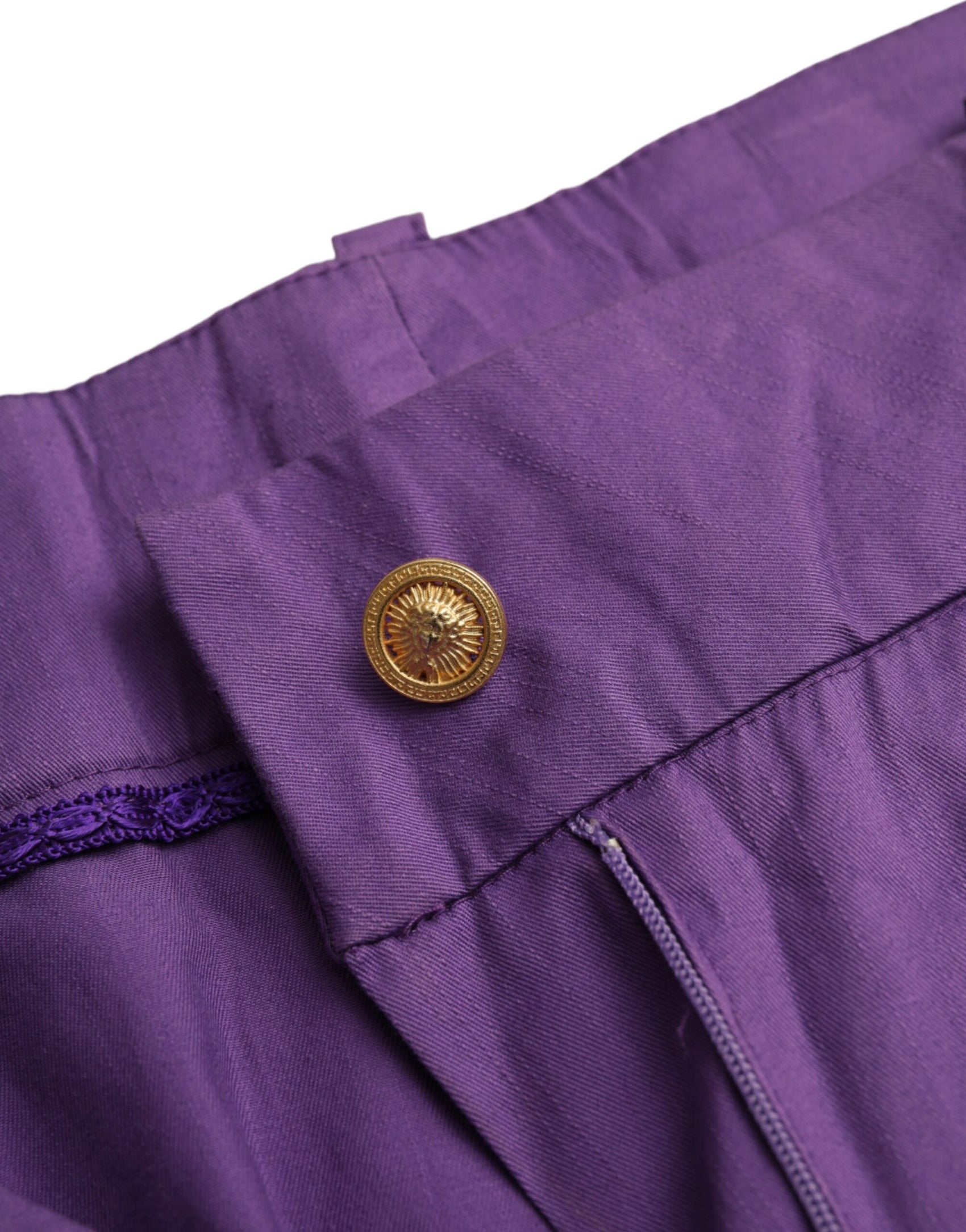 Pantaloni dritti a vita media in cotone viola
