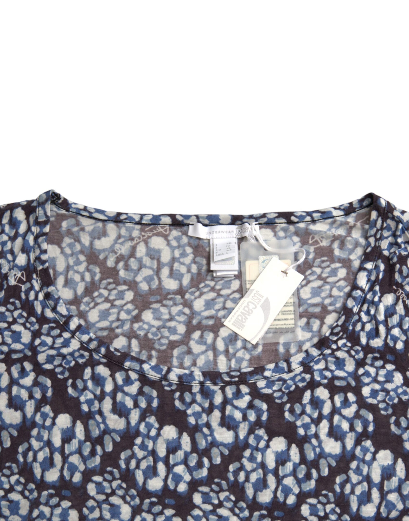 Blaue Bluse mit Blumenspitze und langen Ärmeln