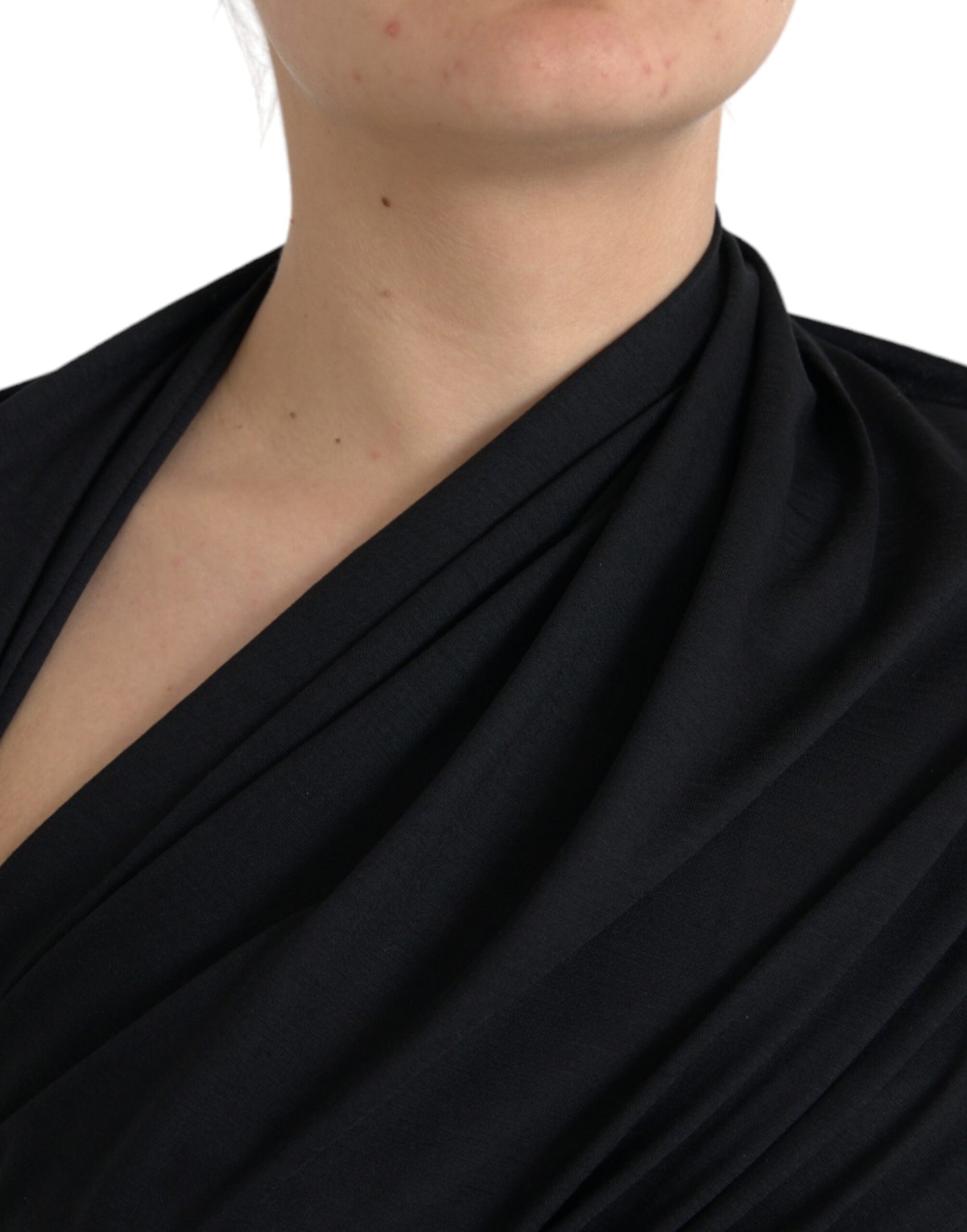 Schwarzes, asymmetrisches Langarm-Top aus Wolle mit Cut-outs