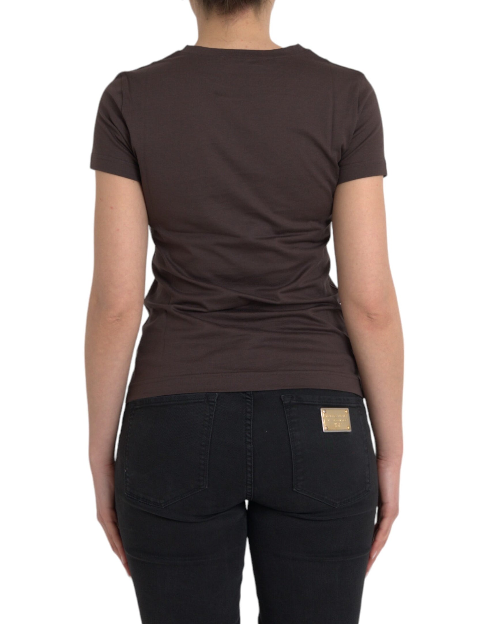 T-shirt con stampa a motivo 2017 girocollo marrone