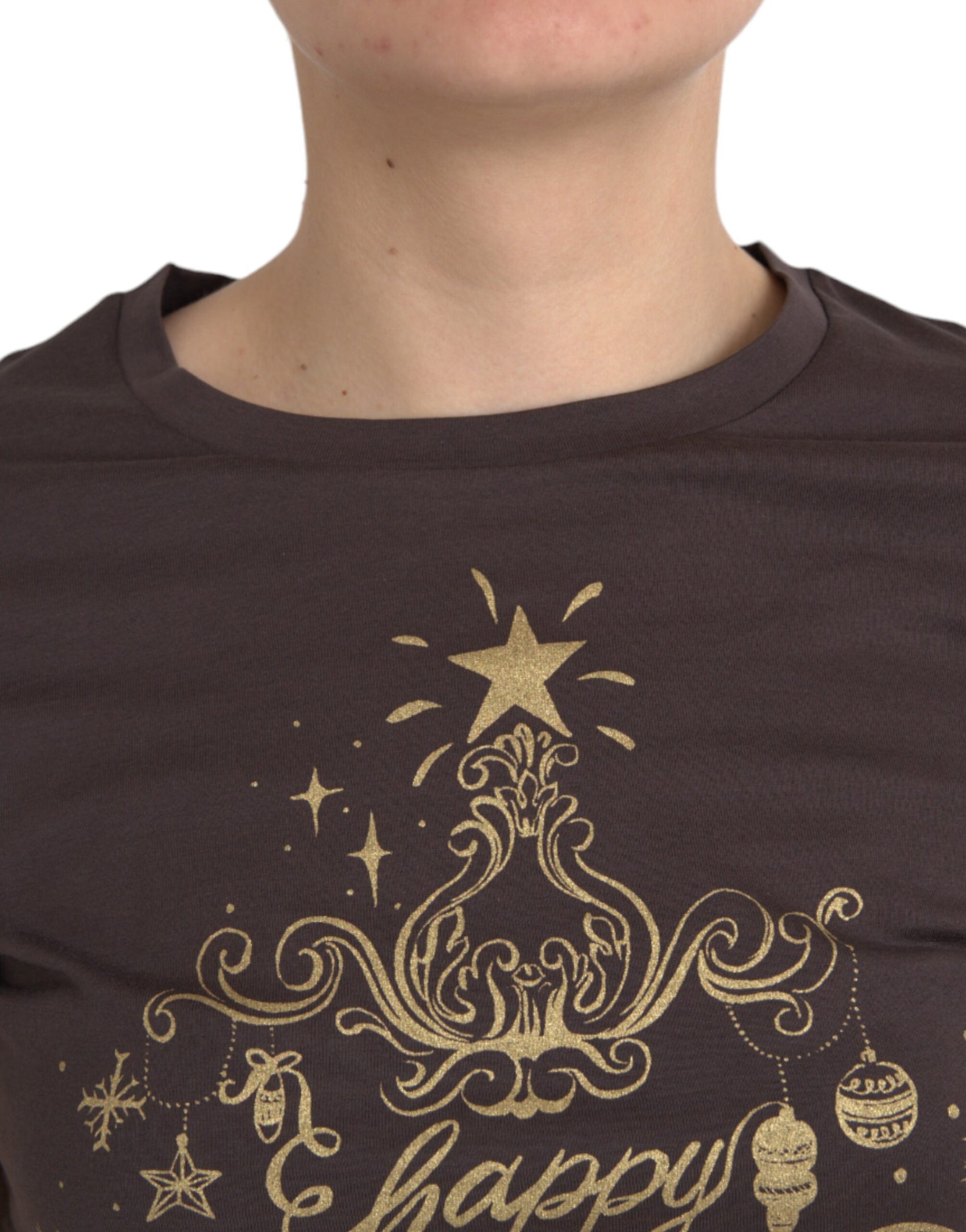 T-shirt con stampa a motivo 2017 girocollo marrone