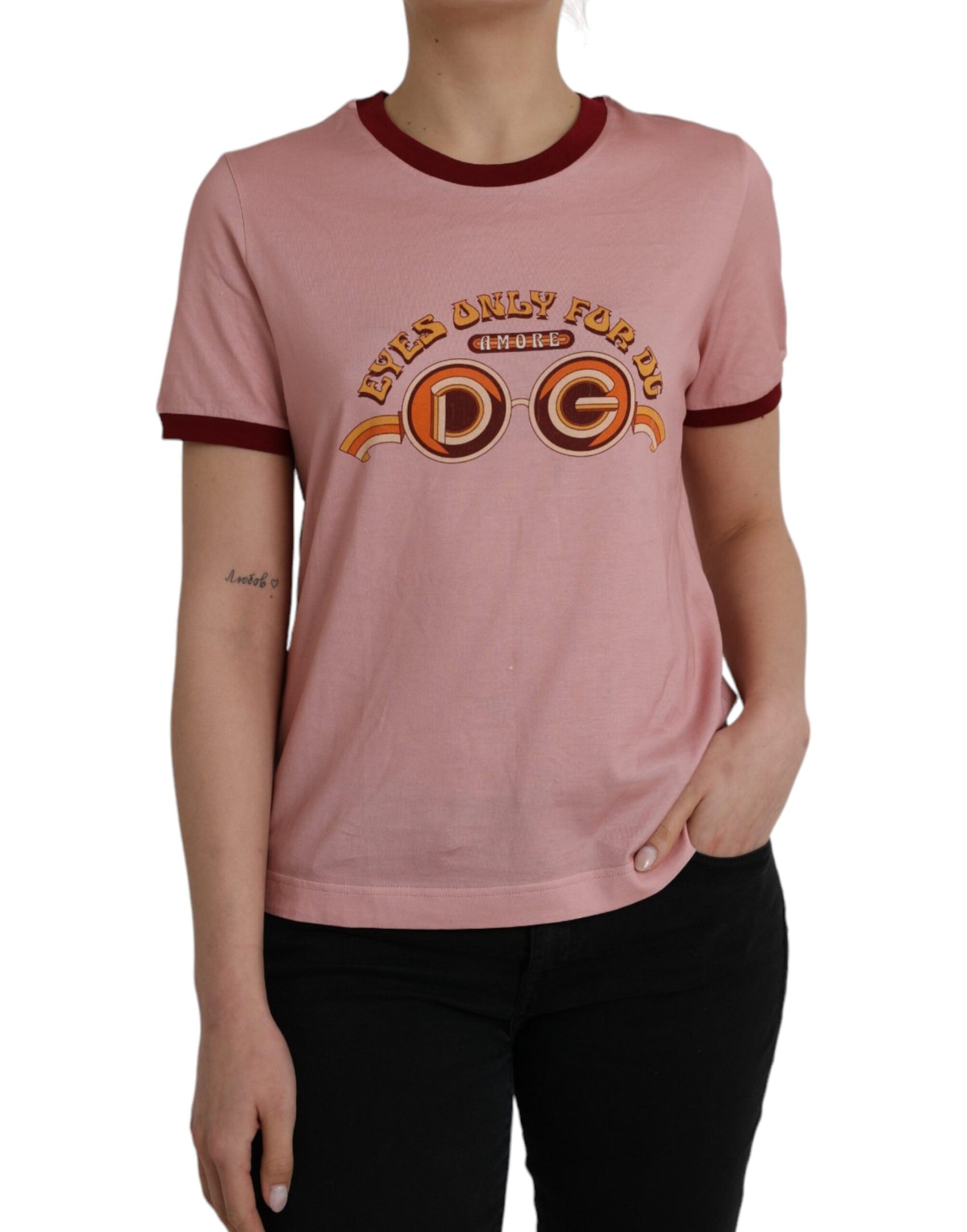 T-shirt girocollo a maniche corte in cotone rosa