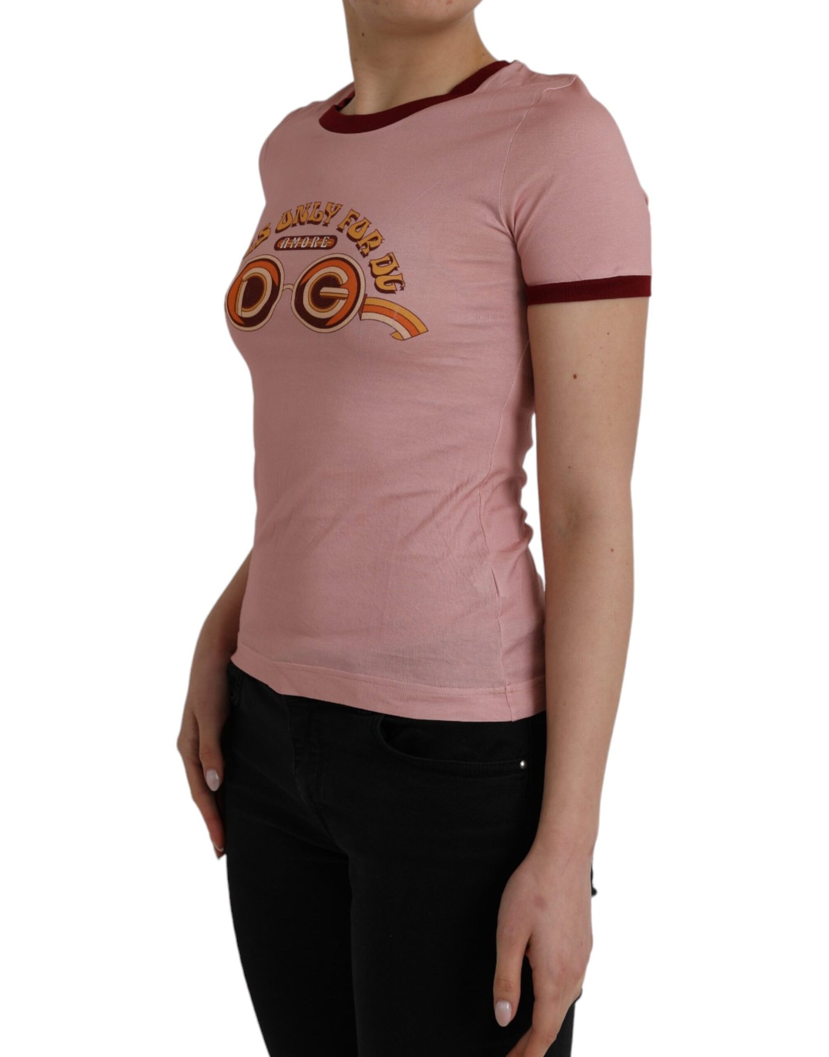 T-shirt girocollo a maniche corte in cotone rosa