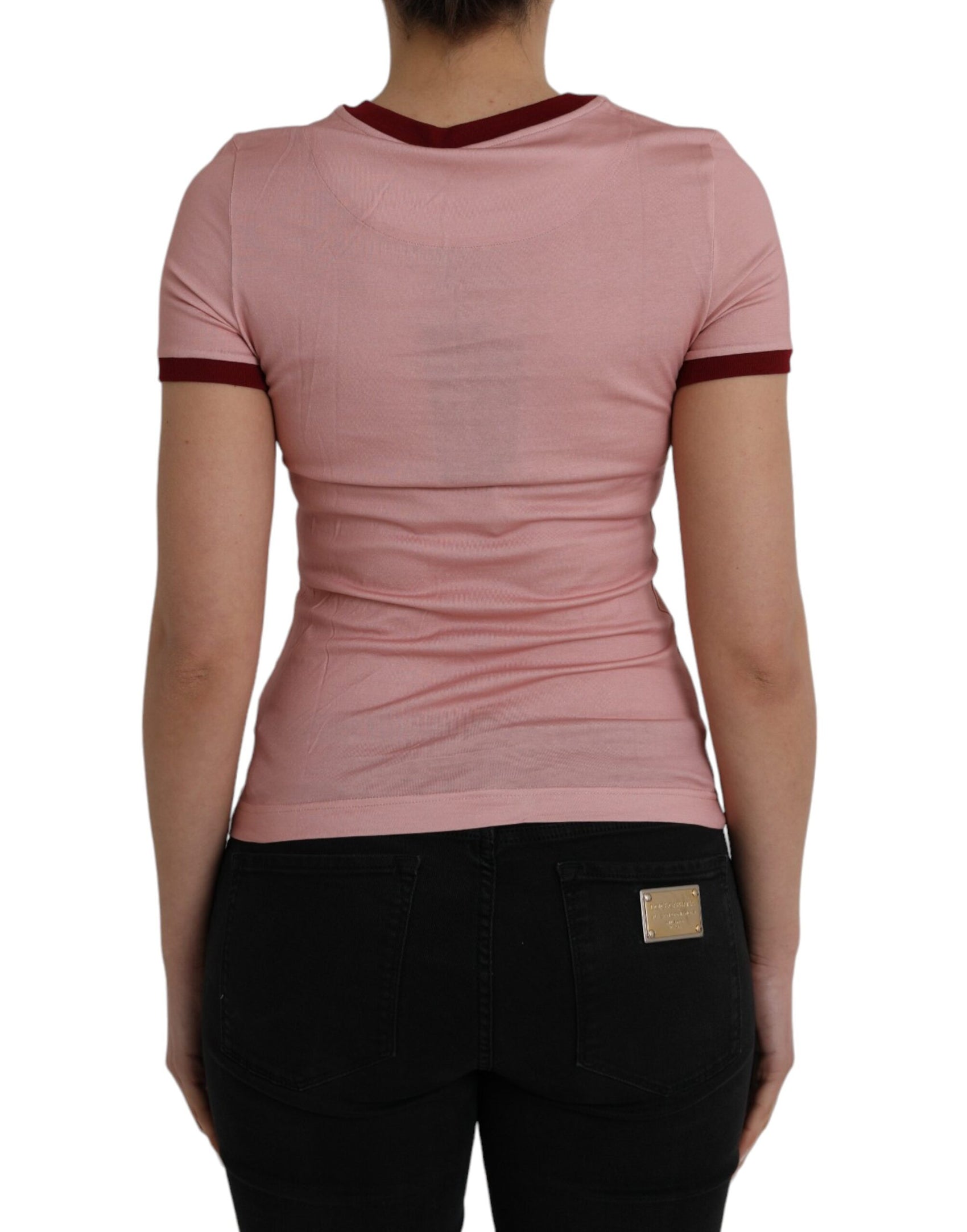 T-shirt girocollo a maniche corte in cotone rosa