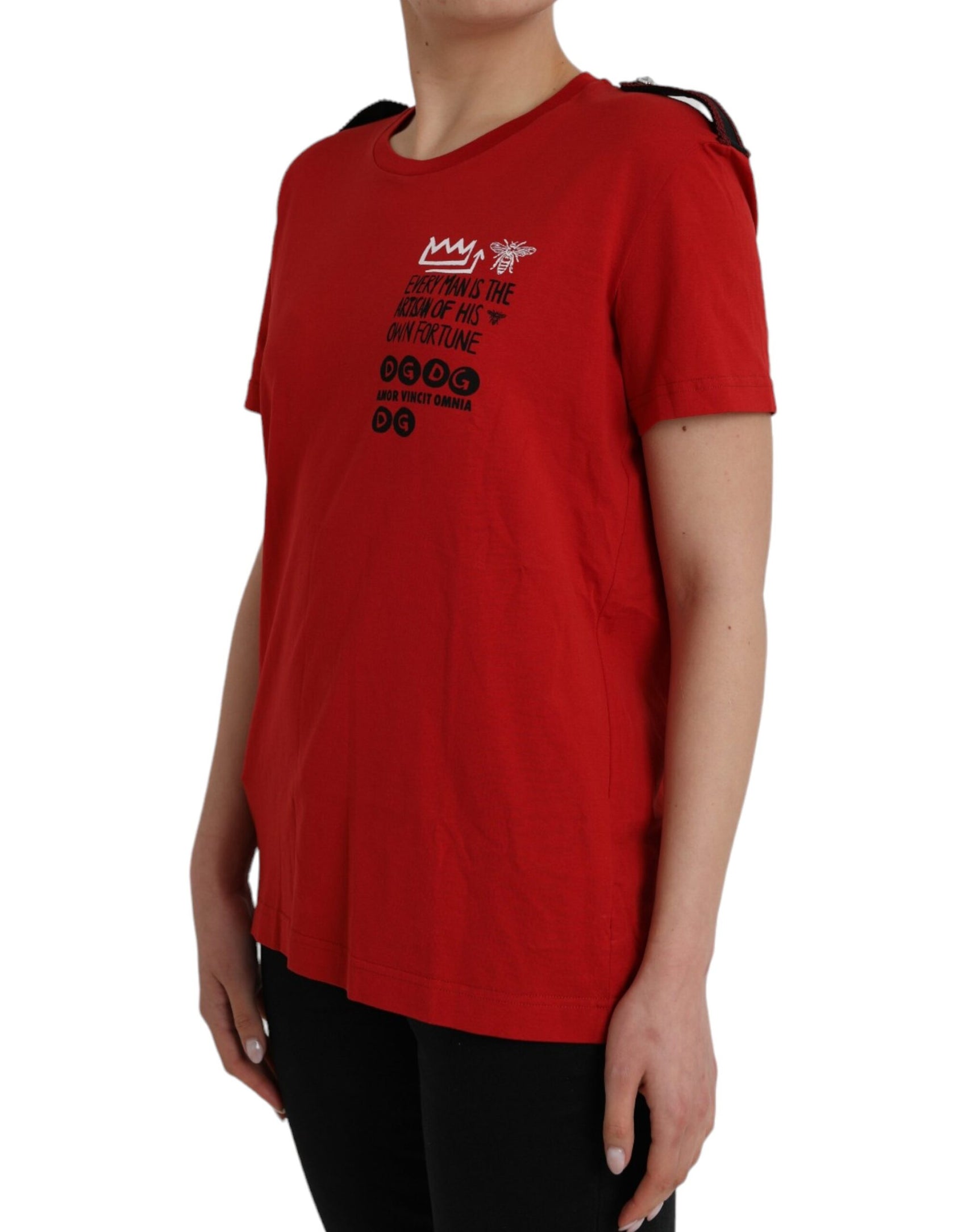 T-shirt girocollo con stampa grafica in cotone rosso