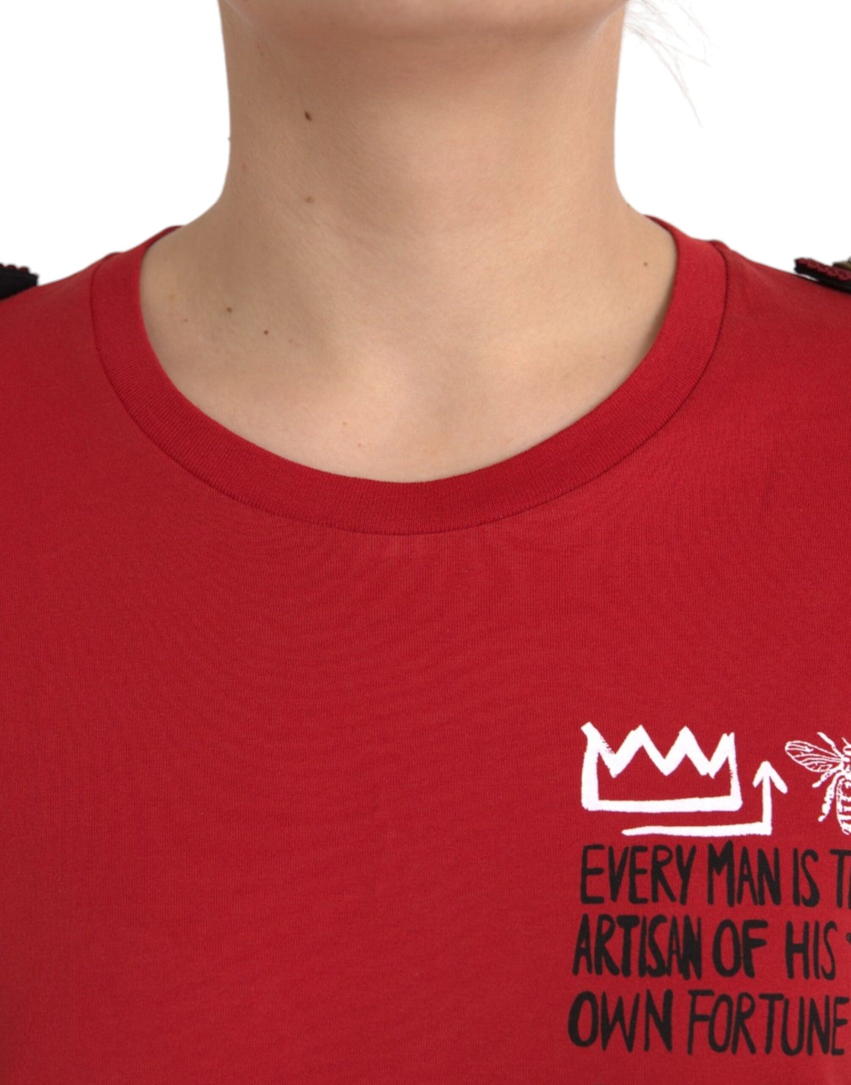 T-shirt girocollo con stampa grafica in cotone rosso