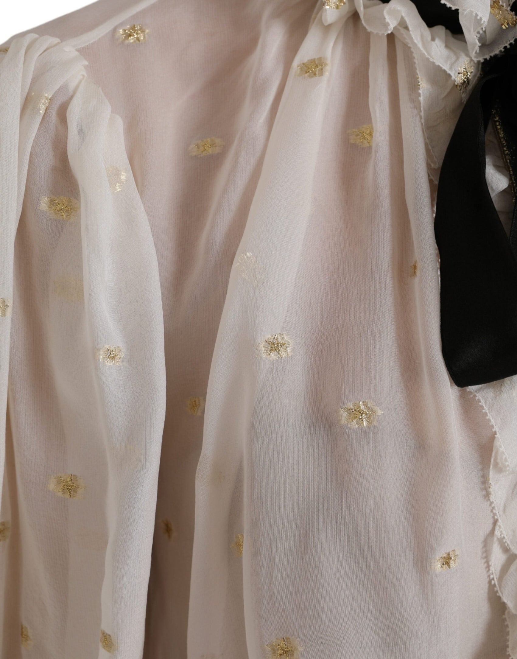 Top camicetta con colletto ascot in misto seta bianco sporco