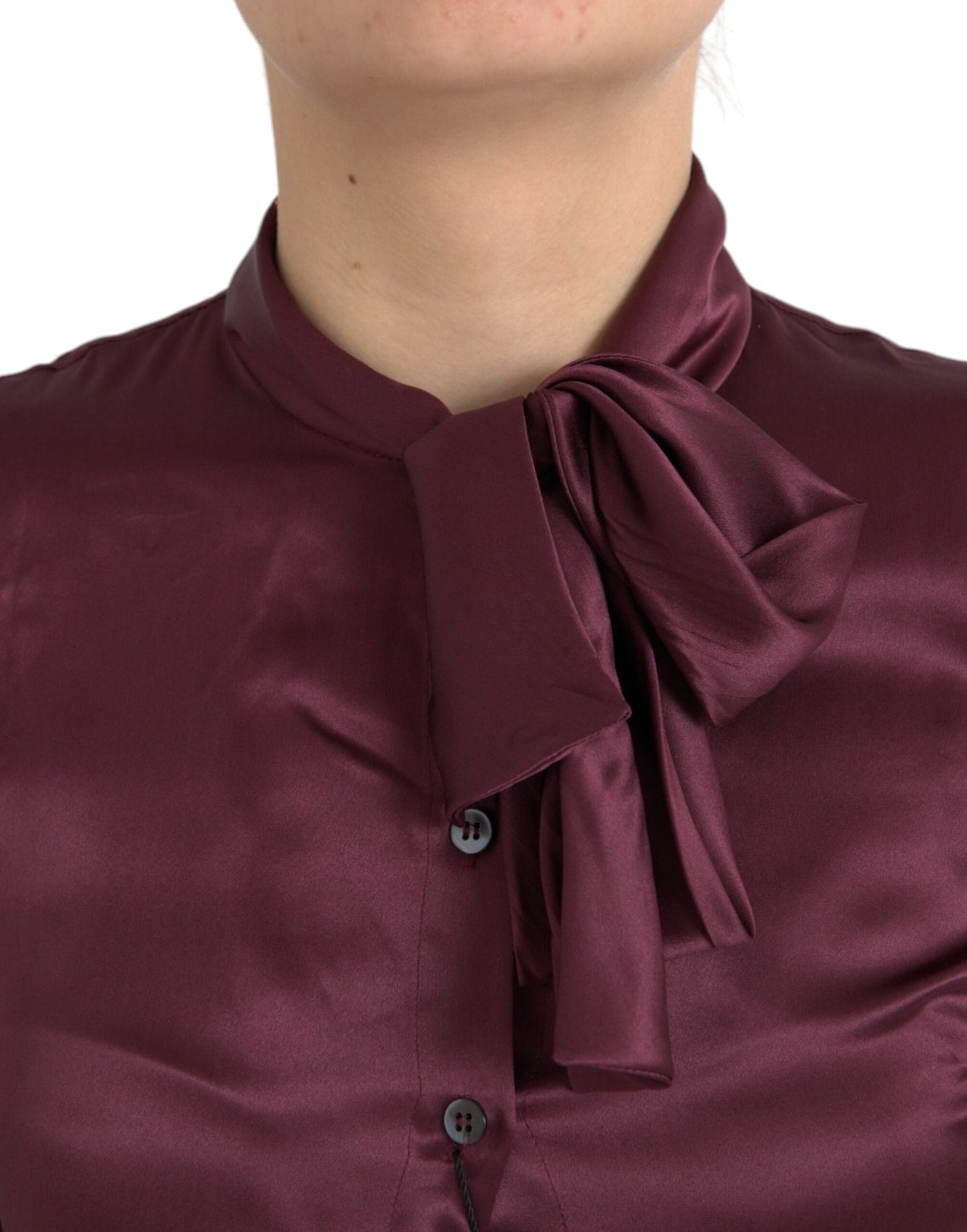 Blusa a maniche lunghe con colletto ascot color marrone