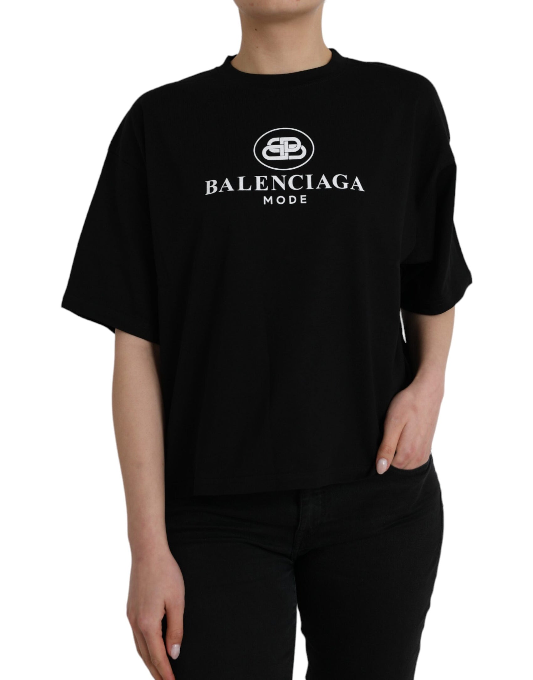 T-shirt girocollo a maniche corte con logo in cotone nero