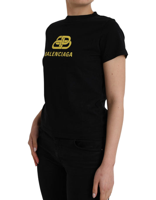 T-shirt girocollo a maniche corte con stampa logo in cotone nero