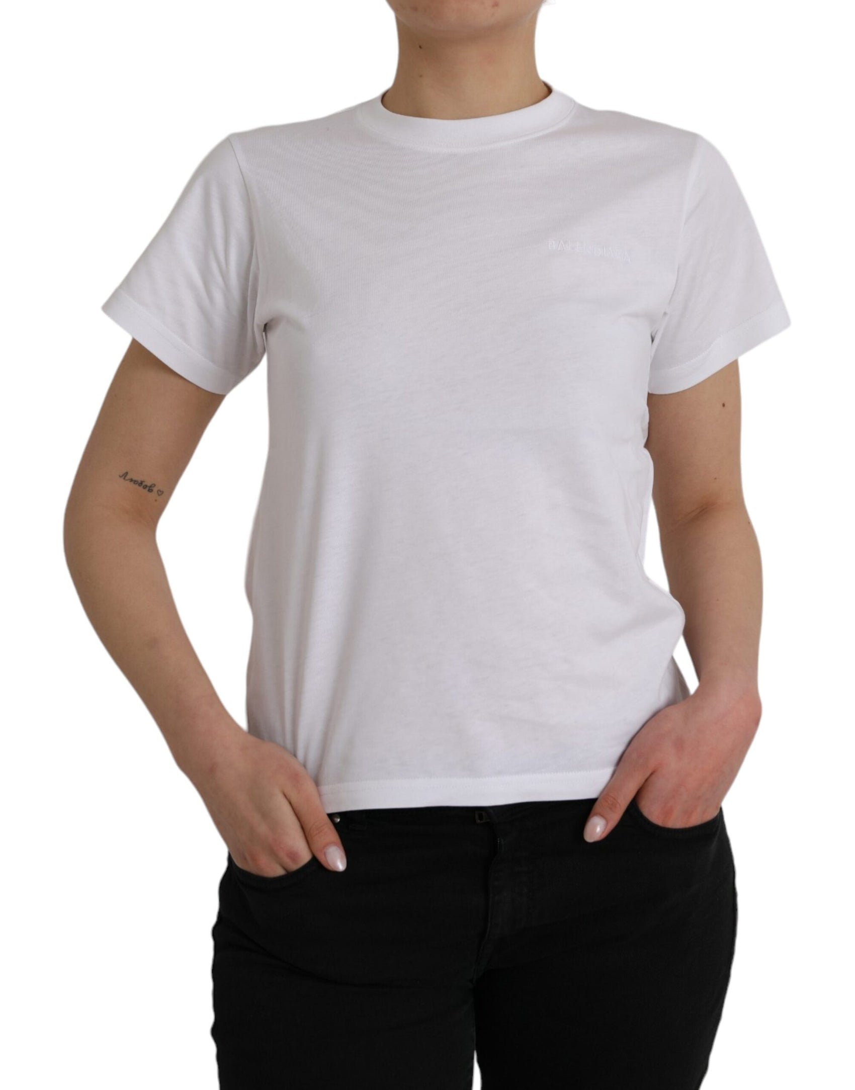 T-shirt girocollo in cotone bianco a maniche corte