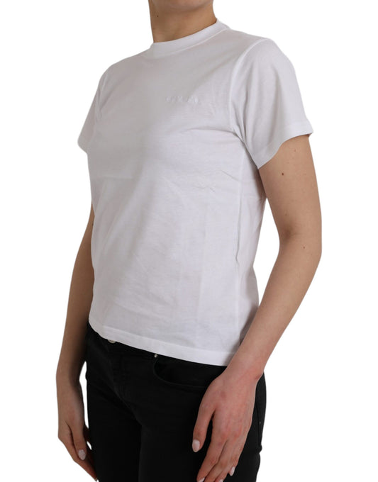 T-shirt girocollo in cotone bianco a maniche corte