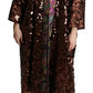 Multicolor Sequined Long Coat Jaquard Jacket