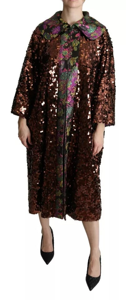 Giacca lunga in jaquard con paillettes multicolore