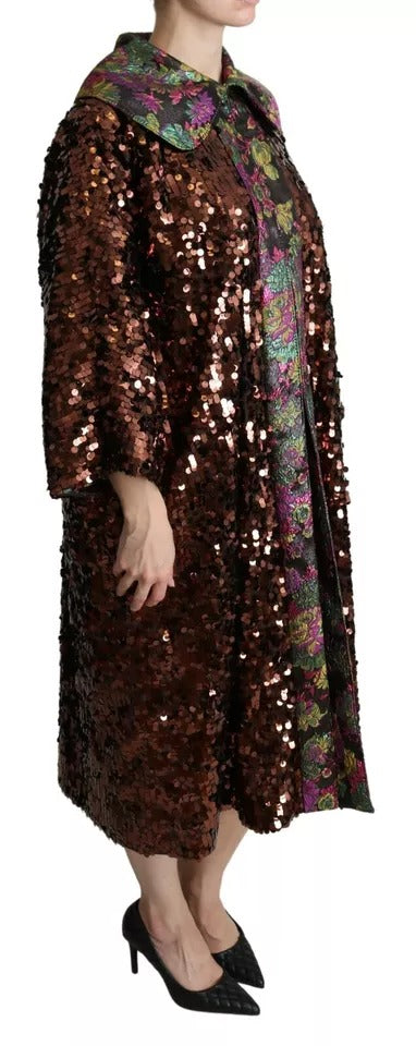 Giacca lunga in jaquard con paillettes multicolore