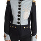 Blue Button Crystal Embellished Cotton Jacket