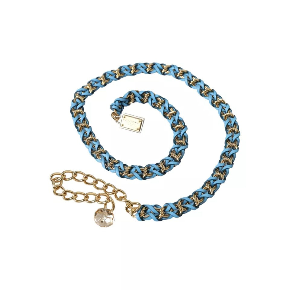 Blauer geflochtener Taillengürtel aus goldener Messingkette