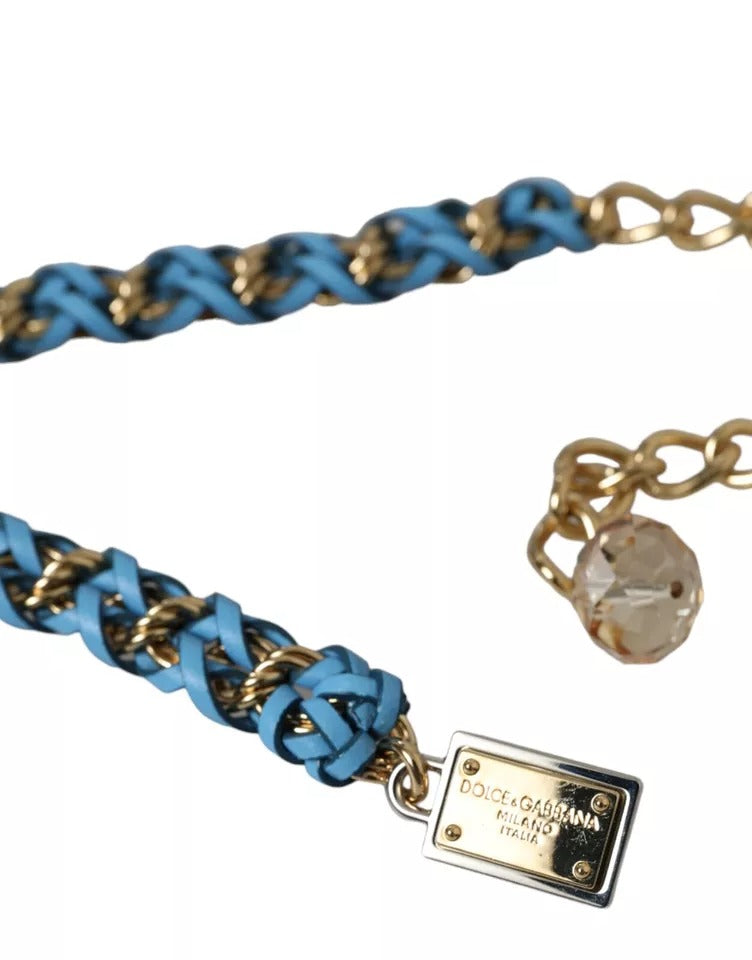 Blauer geflochtener Taillengürtel aus goldener Messingkette
