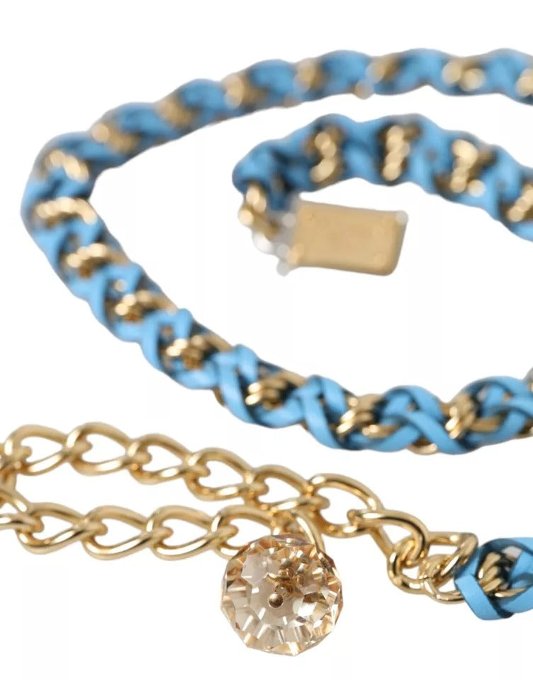 Blauer geflochtener Taillengürtel aus goldener Messingkette