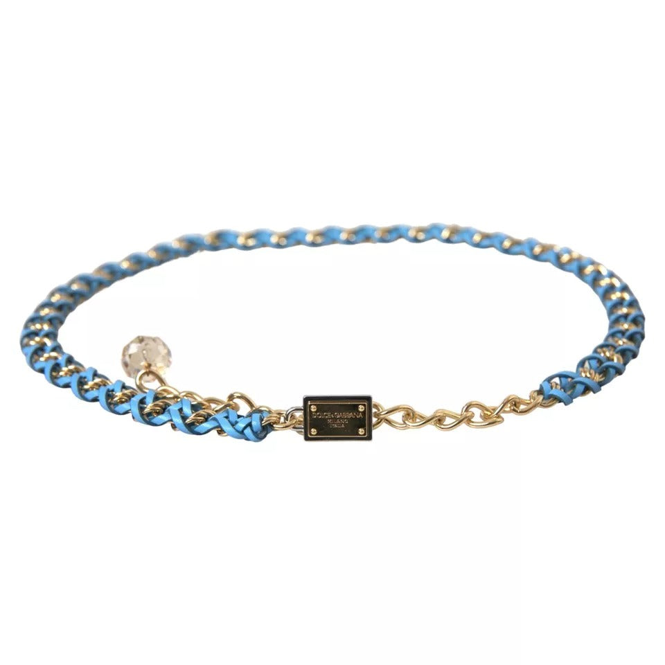 Blauer geflochtener Taillengürtel aus goldener Messingkette