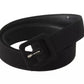 Black Velvet Leather Logo Waist Buckle Belt