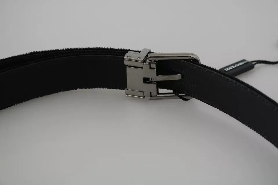 Black Velvet Leather Silver Buckle Belt