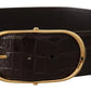 Brown Crocodile Pattern Leather Gold Oval Buckle Belt