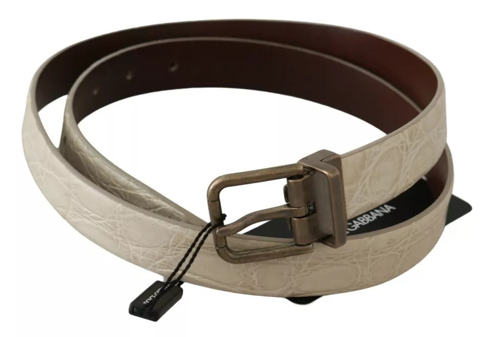 Cintura in pelle con fibbia dorata beige crema
