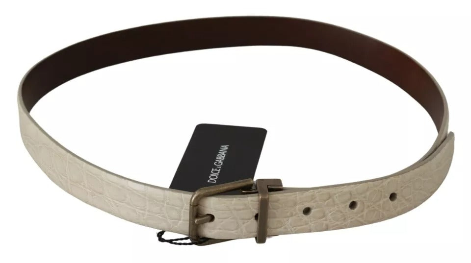 Cintura in pelle con fibbia dorata beige crema