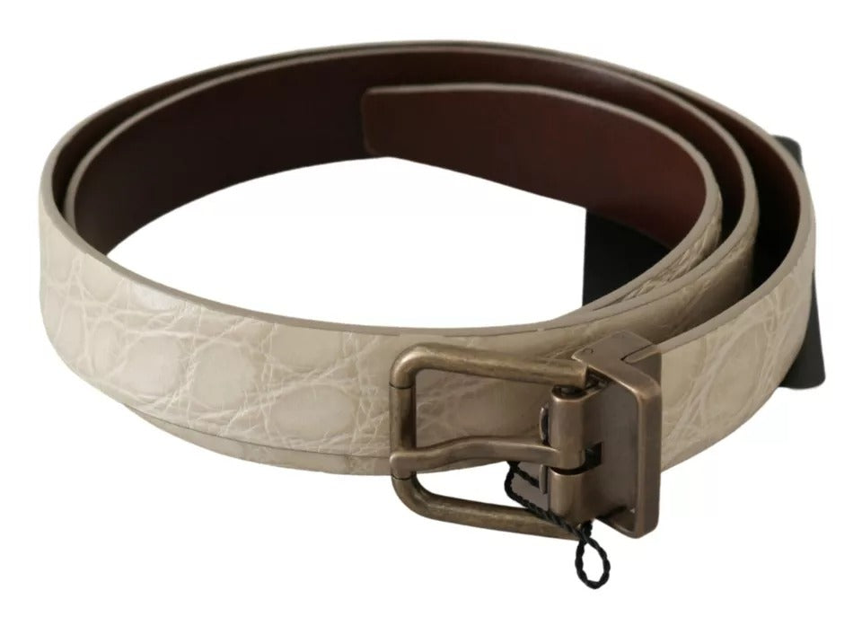 Cintura in pelle con fibbia dorata beige crema