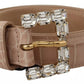 Beige Leather Crystal Buckle Women Belt