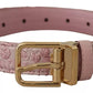 Pink Jaquard Embroidered Gold Tone Metal Buckle Belt