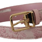 Pink Jaquard Embroidered Gold Tone Metal Buckle Belt