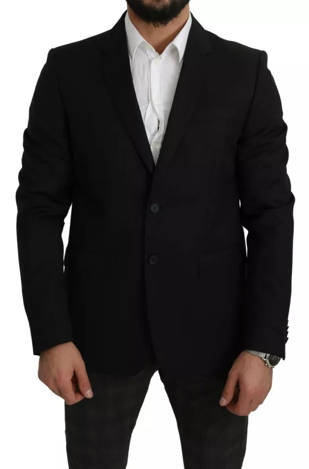 Blazer con tacca slim fit in lana nera