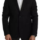 Blazer con tacca slim fit in lana nera