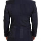 Blazer doppiopetto patchwork in lana blu