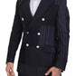 Blazer doppiopetto patchwork in lana blu