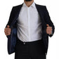 Blazer monopetto in lana blu da uomo