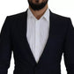 Blazer monopetto in lana blu da uomo