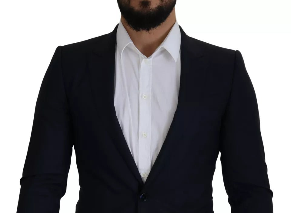 Blazer monopetto in lana blu da uomo