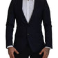 Blazer monopetto in lana blu da uomo