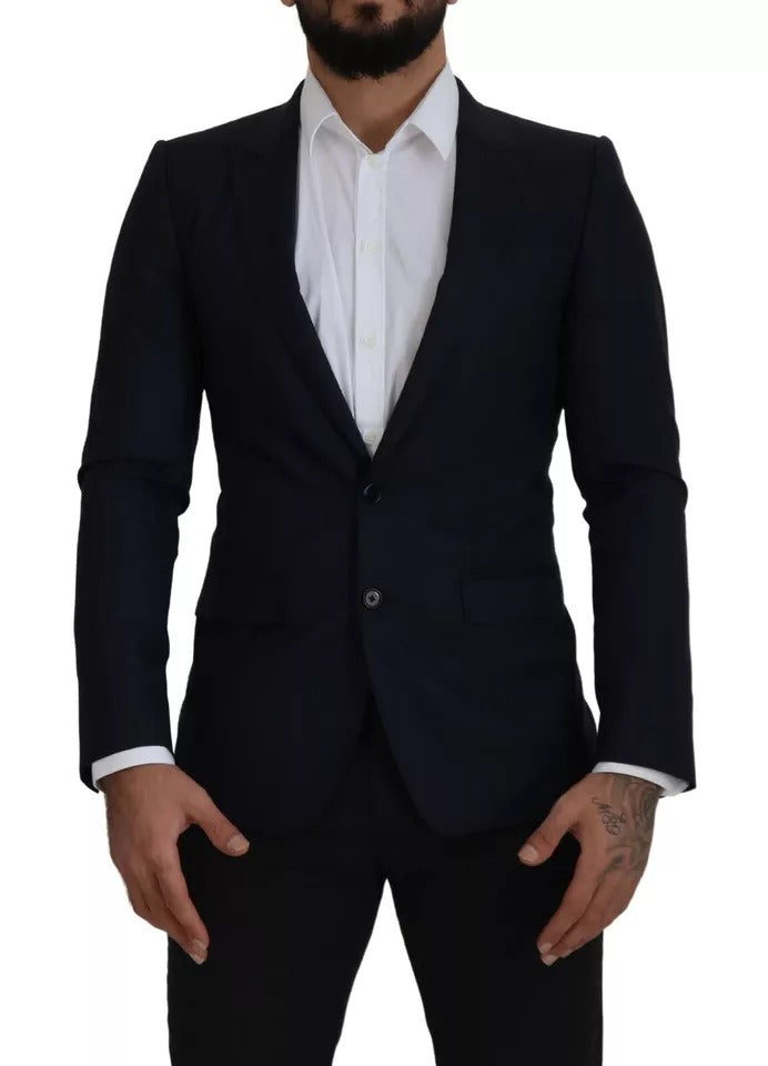 Blazer monopetto in lana blu da uomo