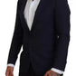 Blazer da uomo in lana blu slim fit formale