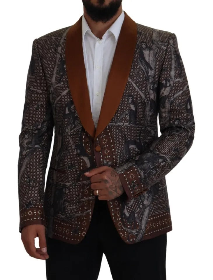 Blazer sottile in seta con stampa scimmia bronzo