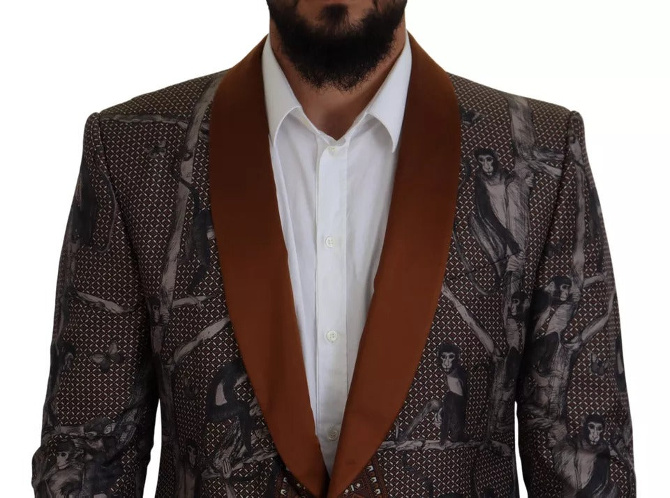 Blazer sottile in seta con stampa scimmia bronzo