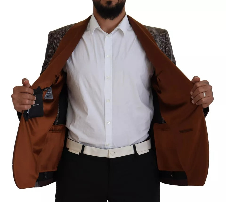 Blazer sottile in seta con stampa scimmia bronzo