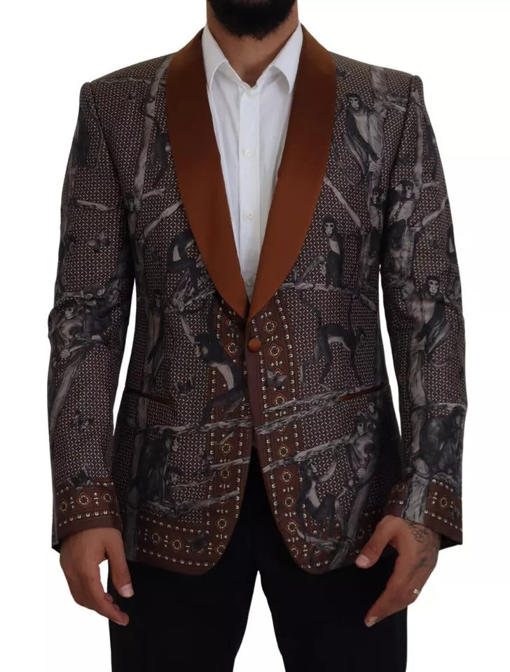 Blazer sottile in seta con stampa scimmia bronzo