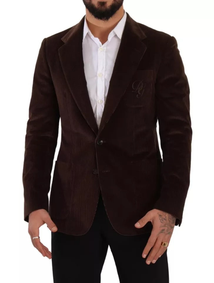 Blazer con logo DG e cappotto slim fit in velluto a coste marrone