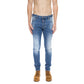 Jeans da uomo in cotone blu usurati